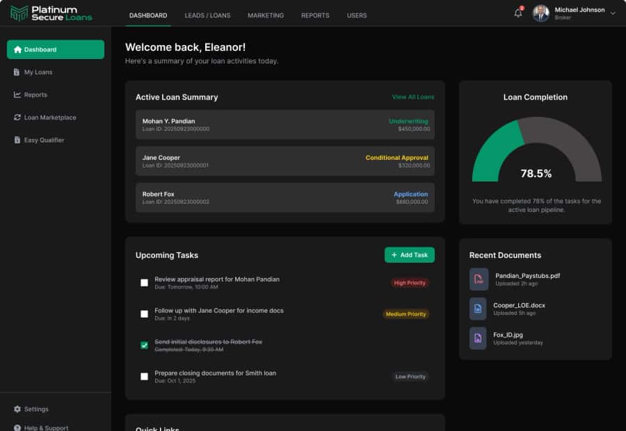 Platinum Loans broker dashboard