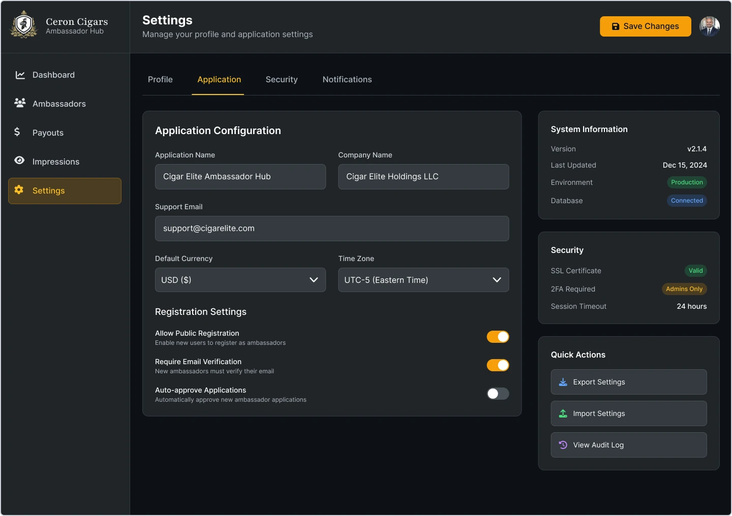 Application Configuration