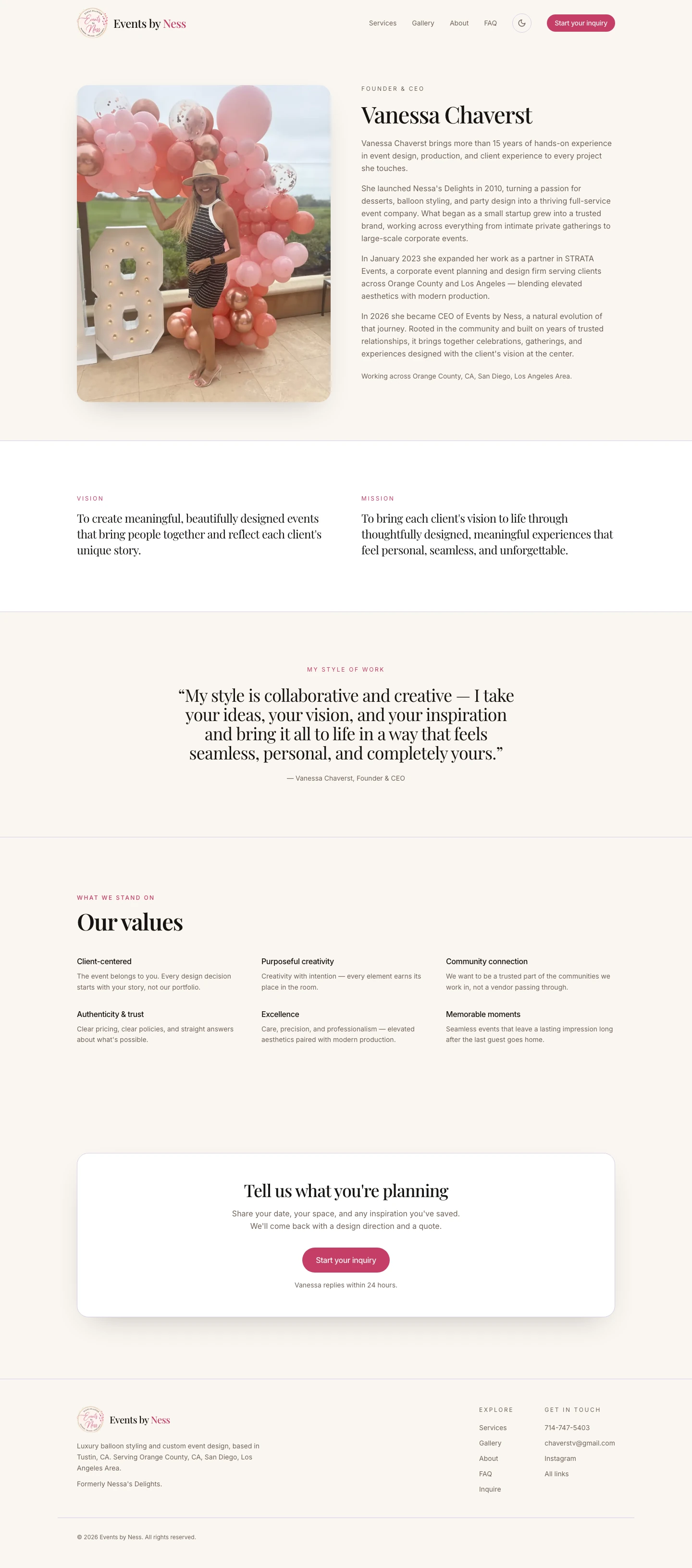 About — portrait, vision and mission, values