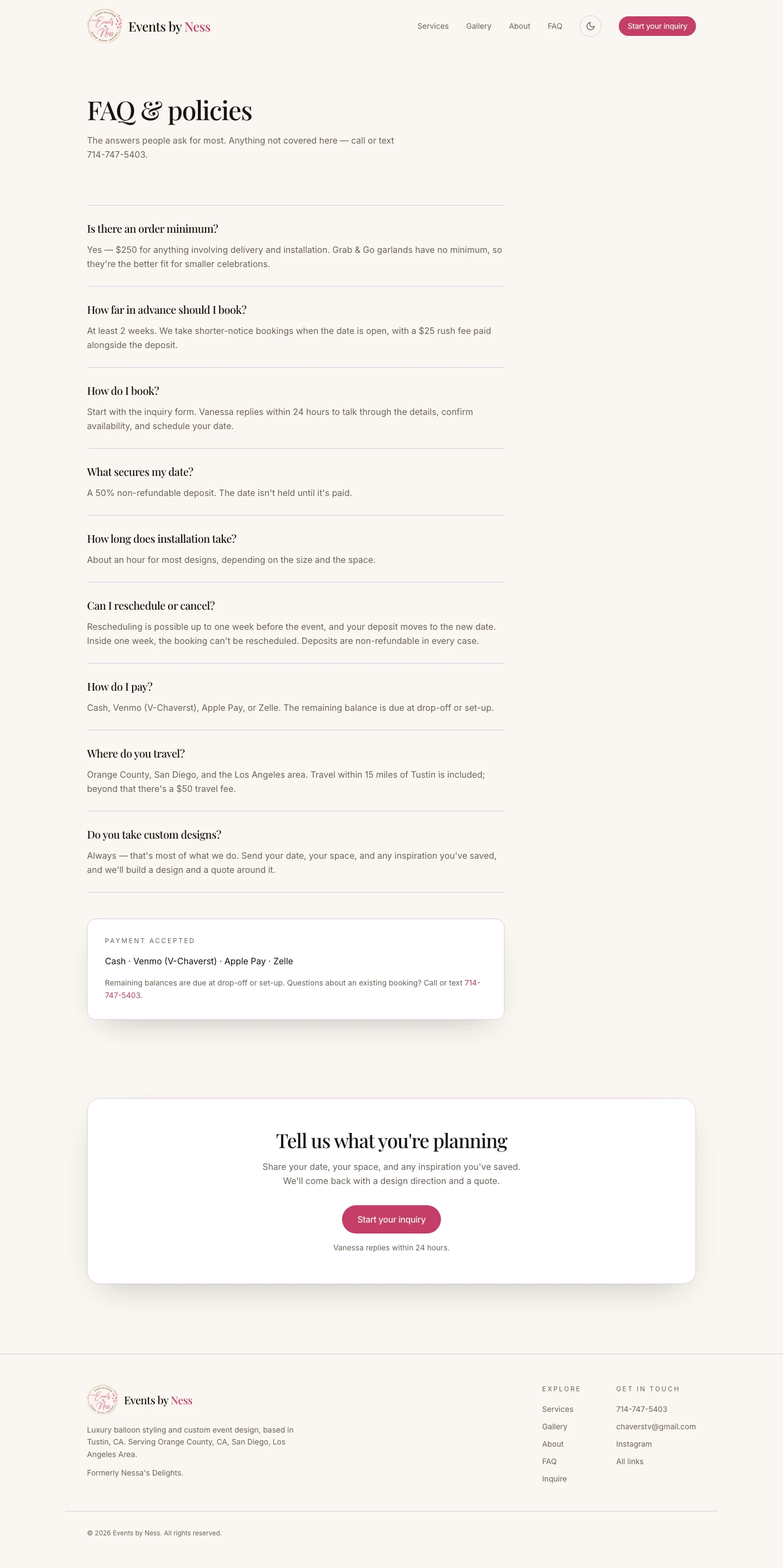 FAQ & policies — light