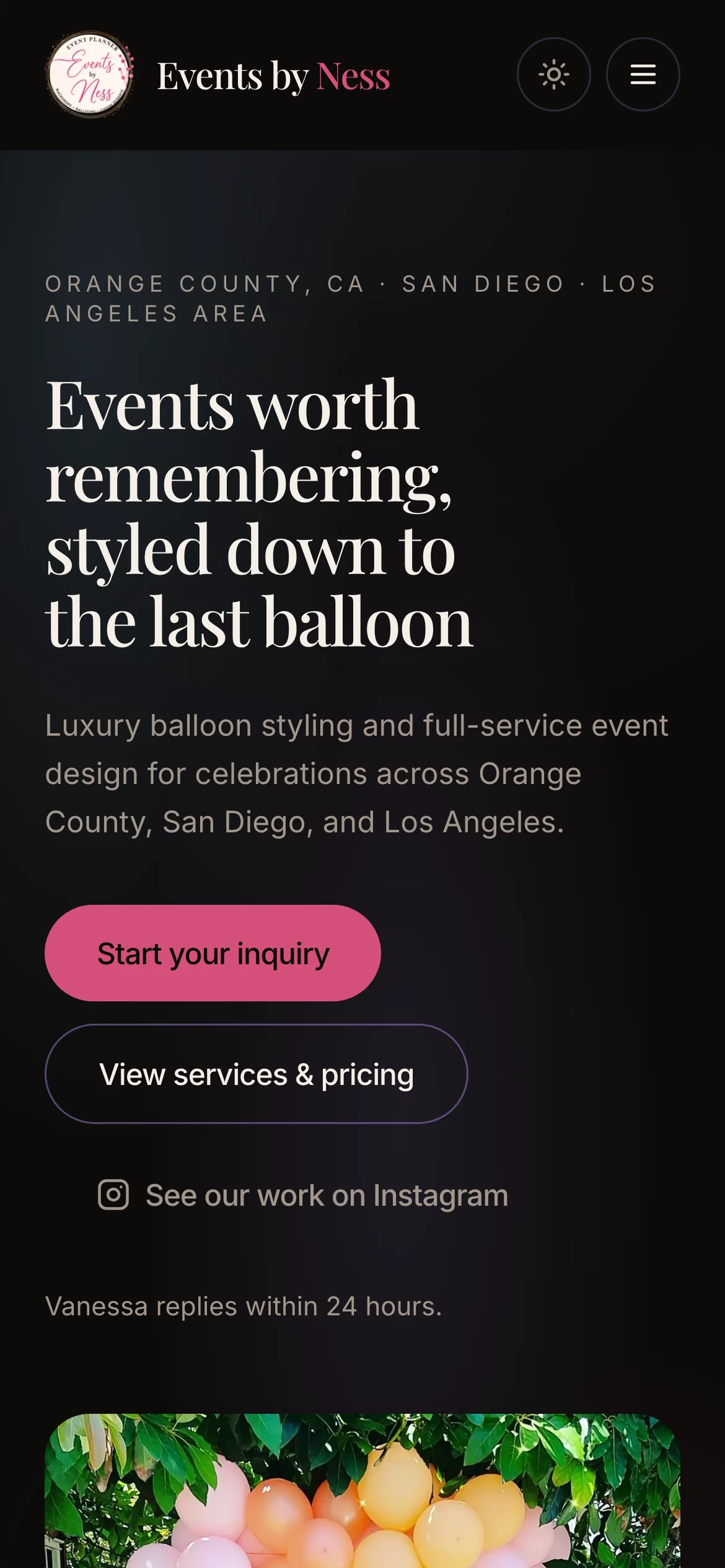 390px — home, with the service area and the CTA above the fold
