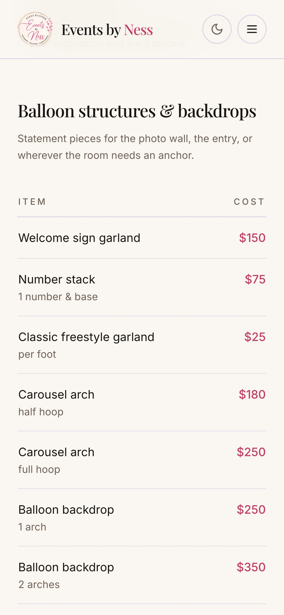 390px light — a rate card