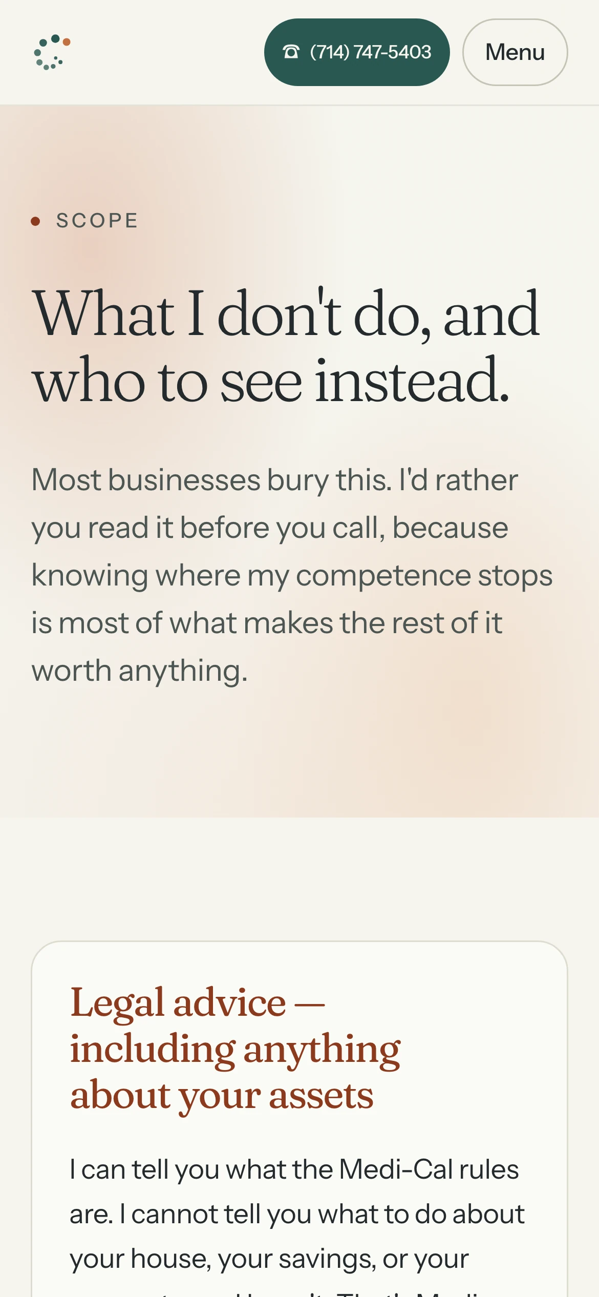 390px — the boundaries page, answers in full rather than collapsed
