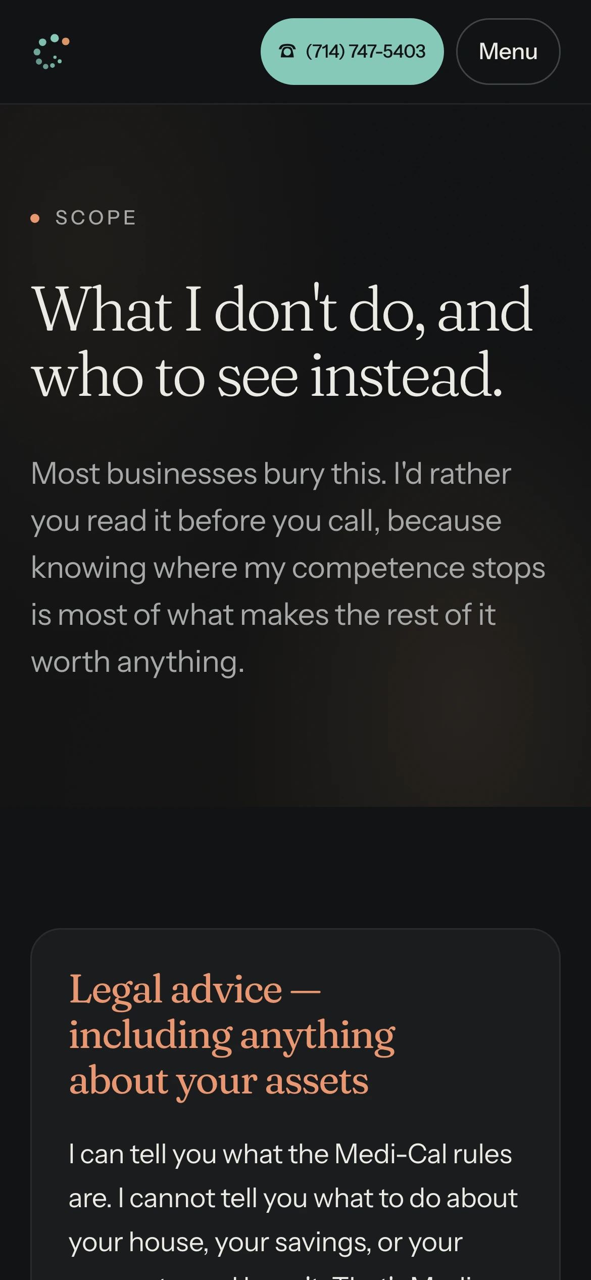 390px dark — the boundaries page