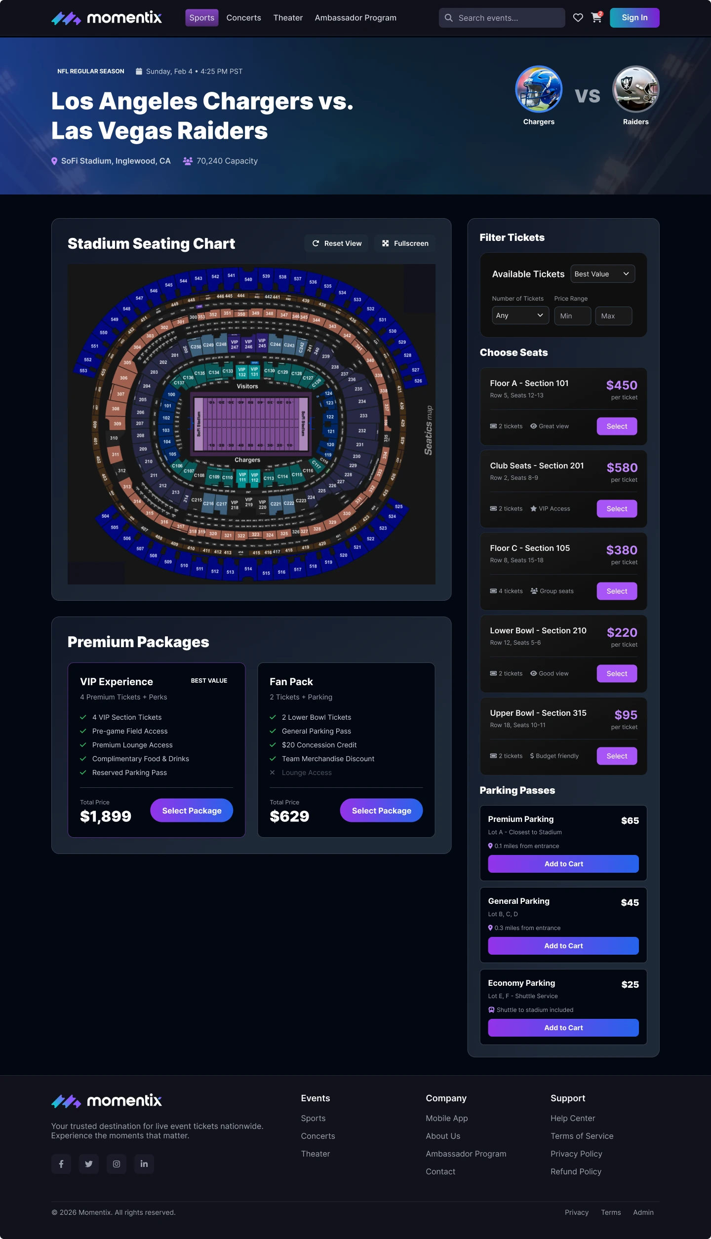 Sports Event Page