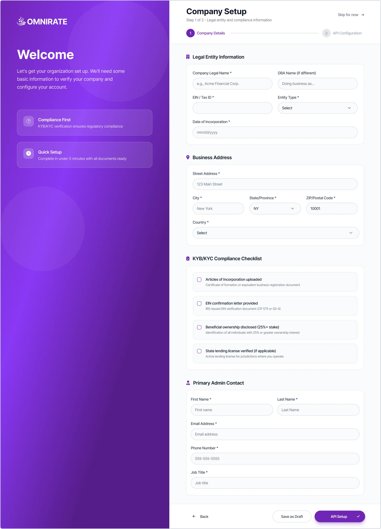 Sign Up - Company Setup