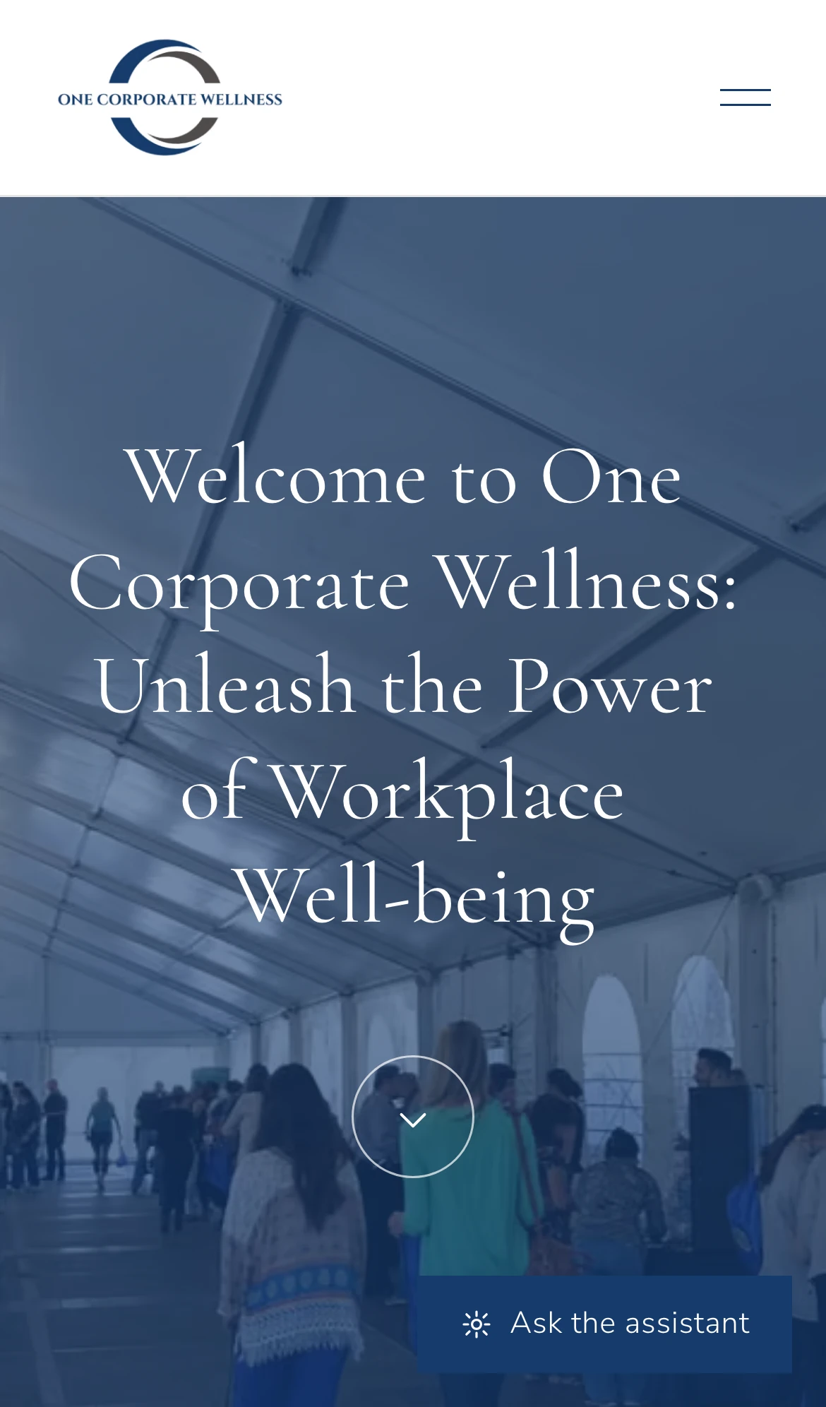 390px — the hero, over a photograph of an actual health fair rather than a stock gym