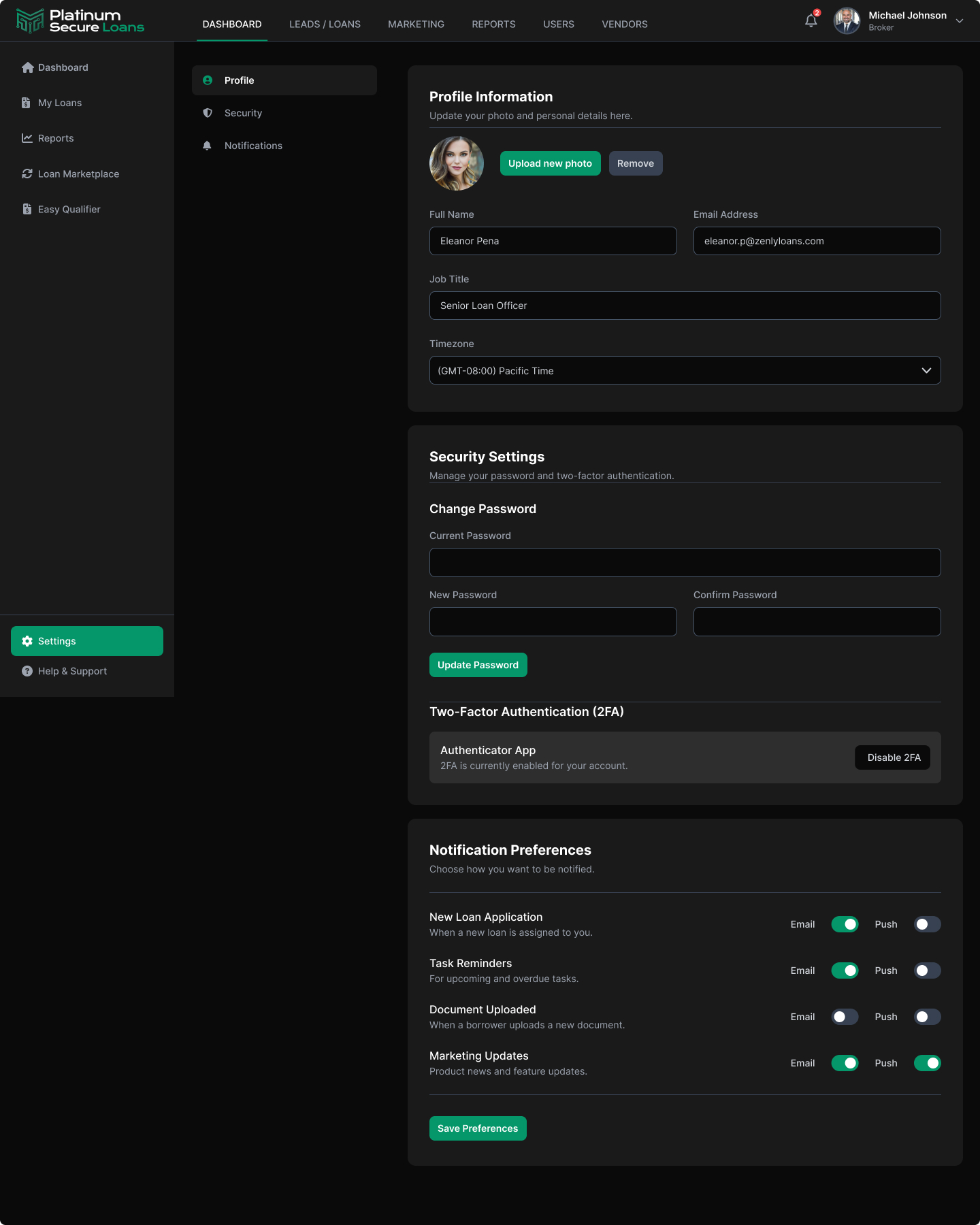Settings Edit Profile