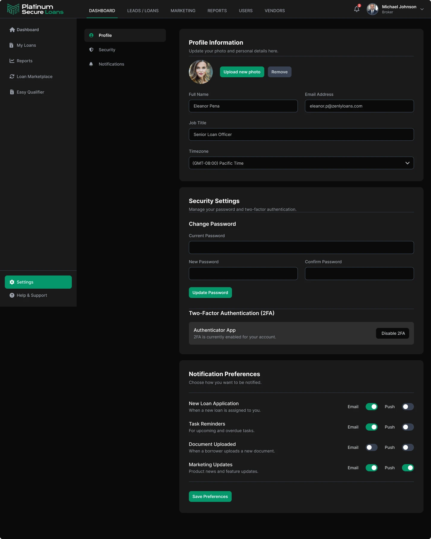 Settings Edit Profile