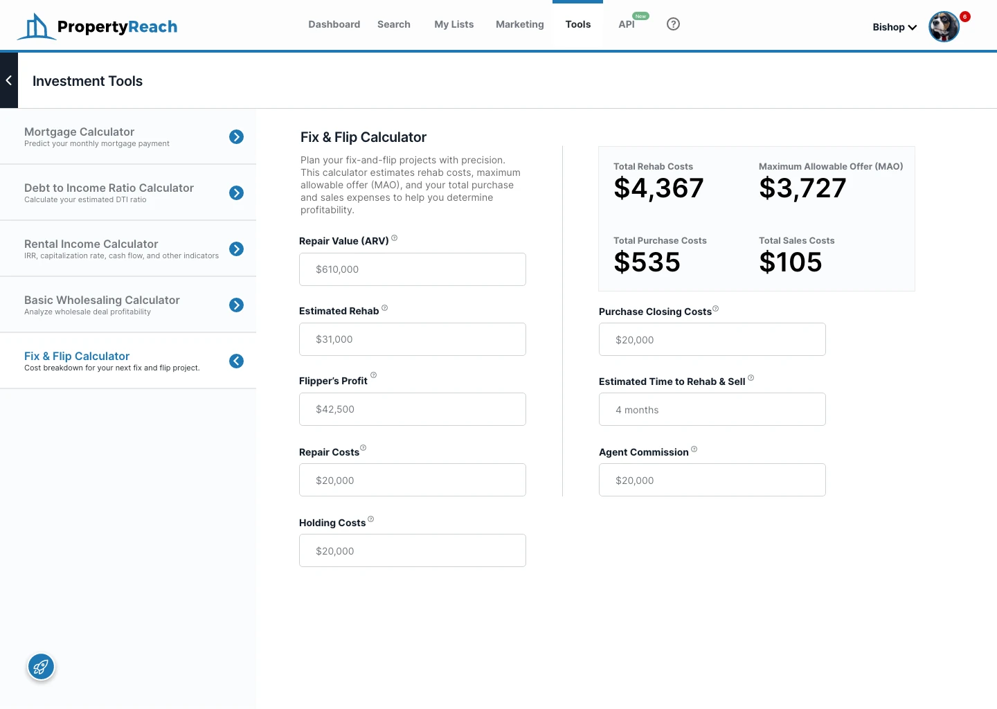 Tools - Fix and Flip Calculator