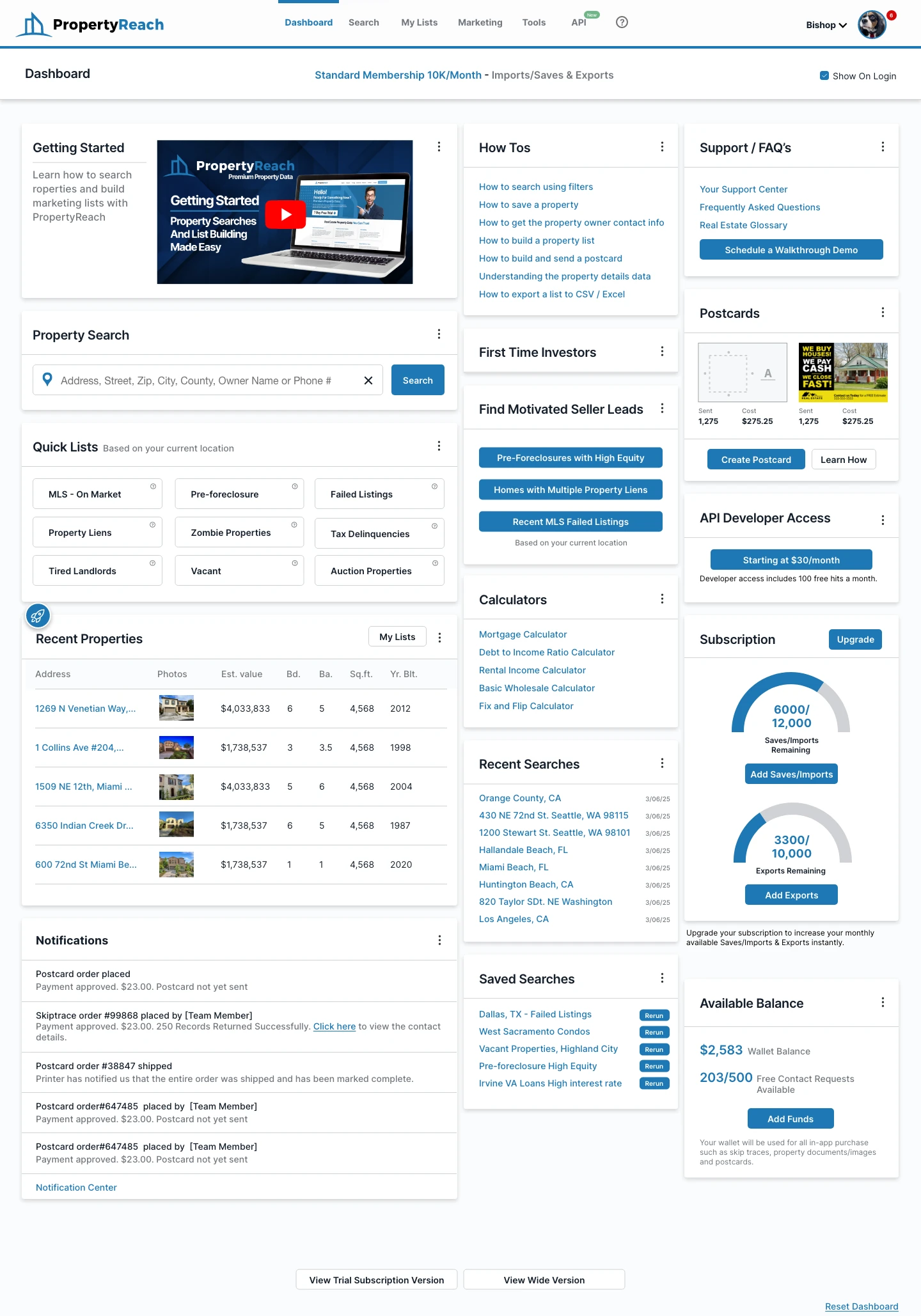Dashboard – Paid User