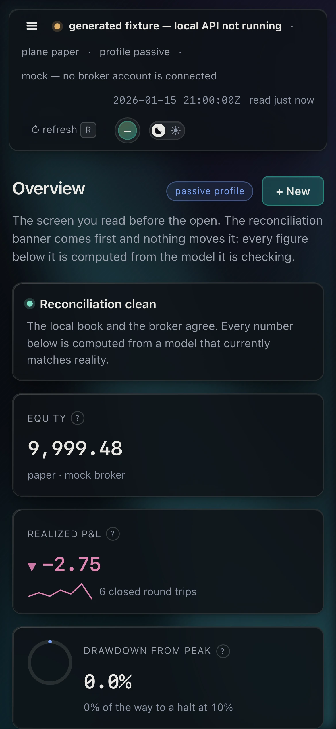 390px: overview, with reconciliation still first