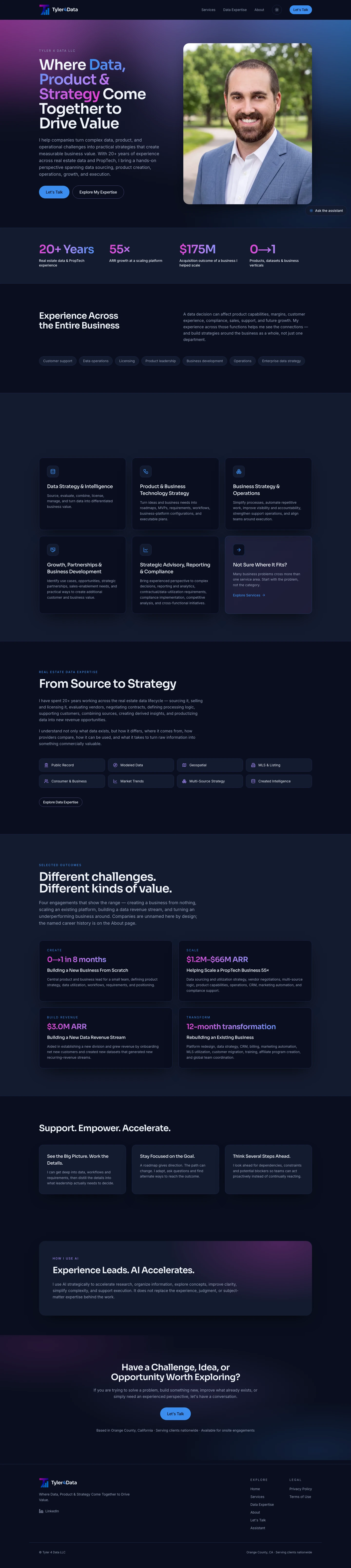 Home — the same page on the deep navy ground the logo gradient was drawn for