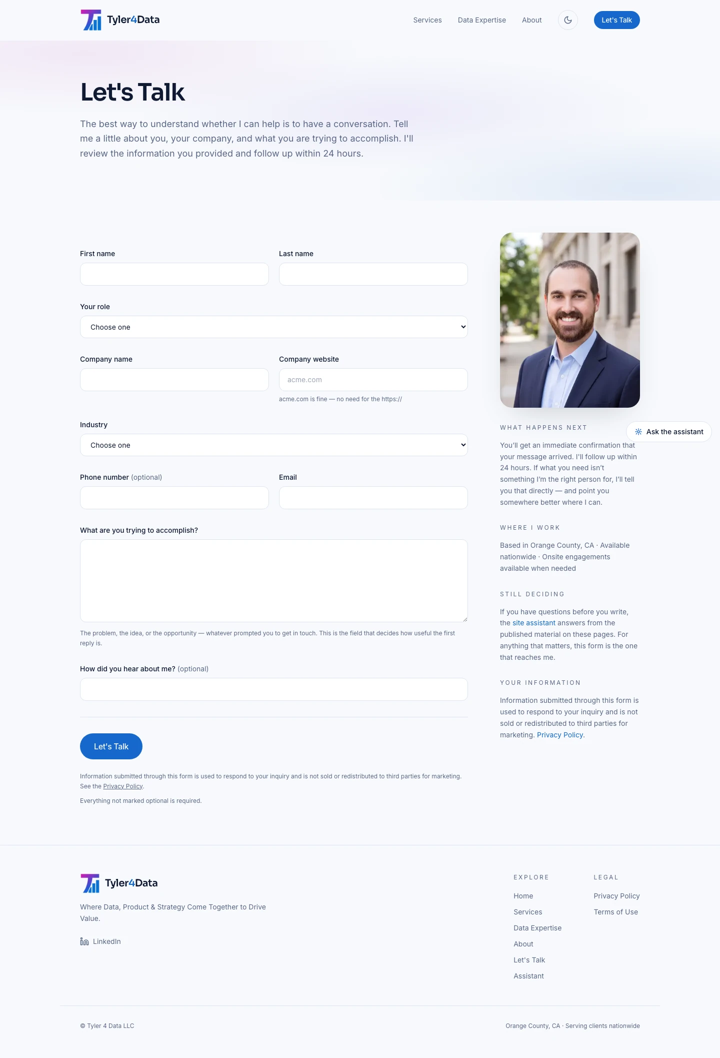 Let's Talk — the only channel on the site, since no email, phone or address is published anywhere