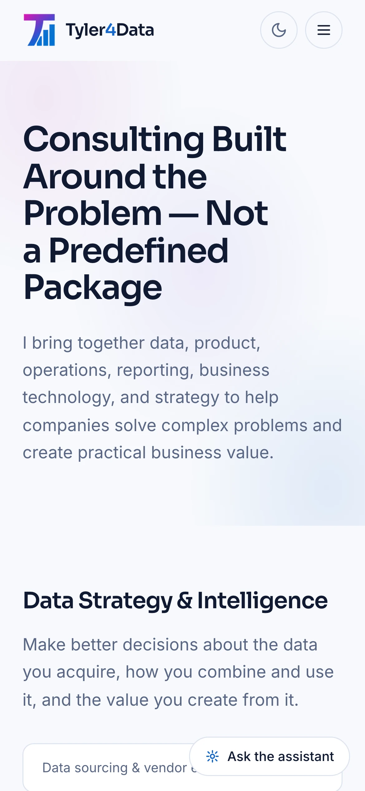 390px — the service categories, one per screen