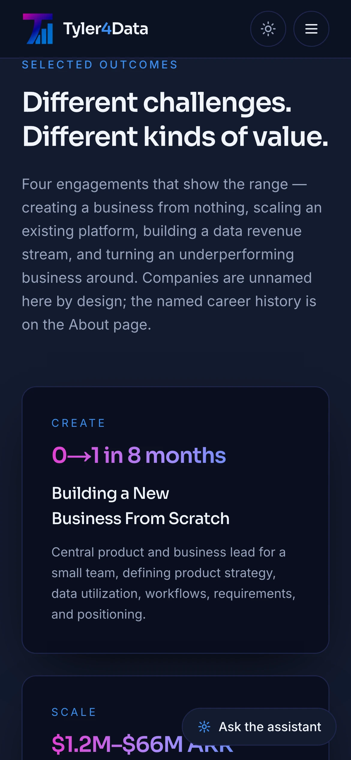 390px dark — the outcome cards